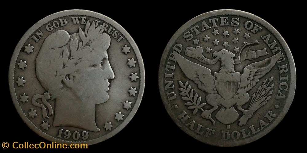 Barber (Liberty head) half dollar - 1909 S monnaies monde etats unis barber liberty head half dollar 1909 s
