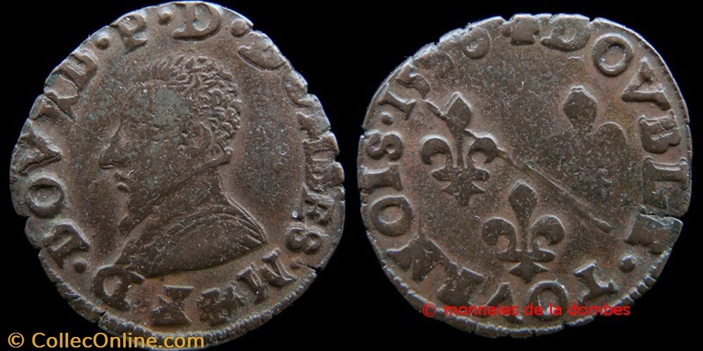 monnaies france feodales francois ii de montpensier 1582 1592 double tournois type 3 cuivre 1590