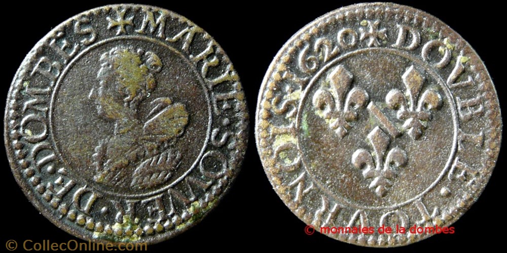 Marie de Montpensier (1608-1627), Double Tournois type 5 - 1620 monnaies france feodales marie de montpensier 1608 1627 double tournois type 5 1620