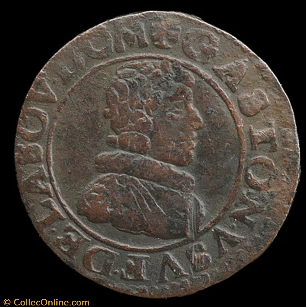 Gaston d'Orleans (1627-1650), Double Tournois type 7 - 1634 R monnaies france feodales gaston orleans 1627 1650 double tournois type 7 1634 r