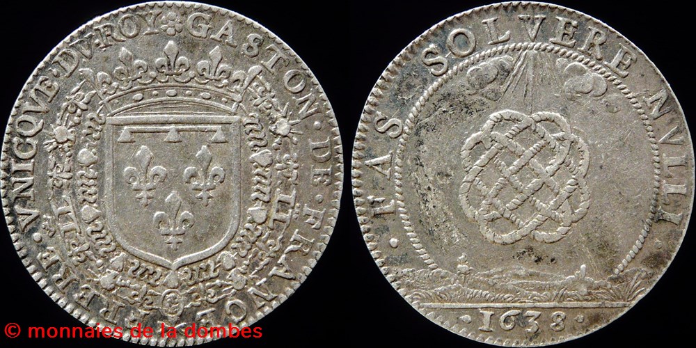 1638 - Gaston d'Orleans (1627-1650), Jeton, argent monnaies paranumismatique jetons poids 1638 gaston orleans 1627 1650 jeton argent