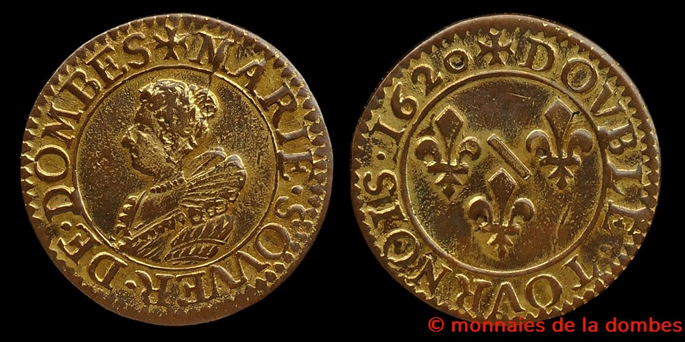 monnaies europe medievale france feodales marie de montpensier 1608 1627 double tournois type 5 dore 1620