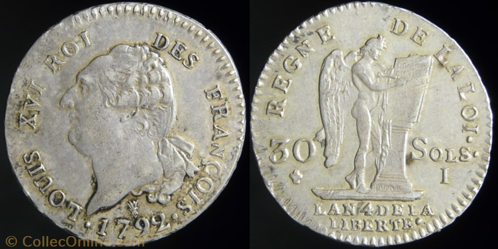 Constitution - 30 sols 1792 I monnaies monde france constitution 30 sols 1792 i