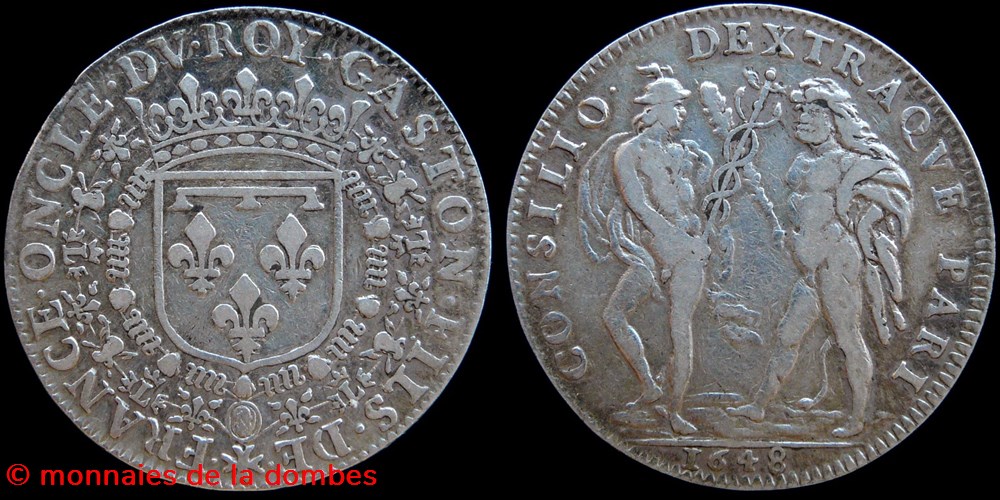 1648 - Gaston d'Orleans (1627-1650), Jeton, argent monnaies paranumismatique jetons poids 1648 gaston orleans 1627 1650 jeton argent