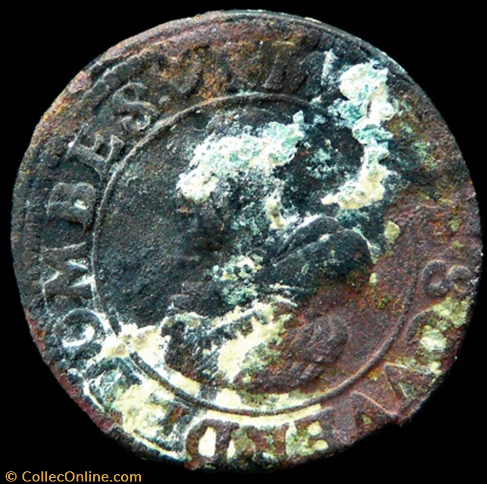 Marie de Montpensier (1608-1627), Double Tournois type 5, cuivre - 1628 monnaies france feodales marie de montpensier 1608 1627 double tournois type 5 cuivre 1628