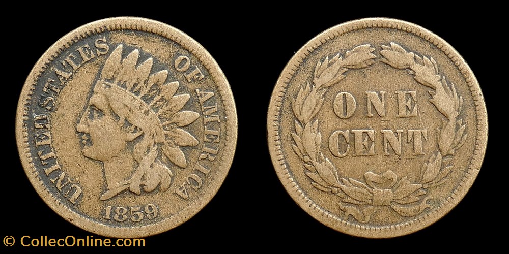 Indian head cent (w/o shield) - 1859 monnaies monde etats unis indian head cent w o shield 1859