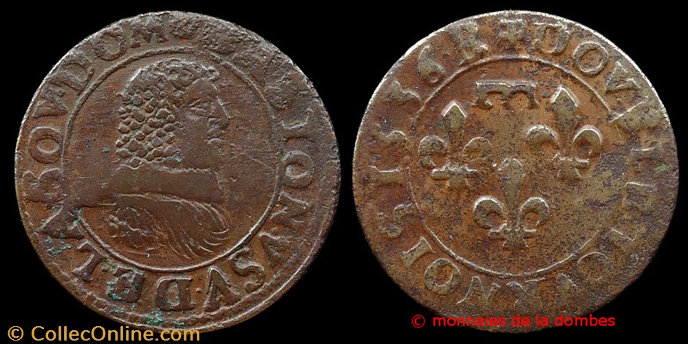 Gaston d'Orleans (1627-1650), Double Tournois type 8 - 1636 B monnaies france feodales gaston orleans 1627 1650 double tournois type 8 1636 b