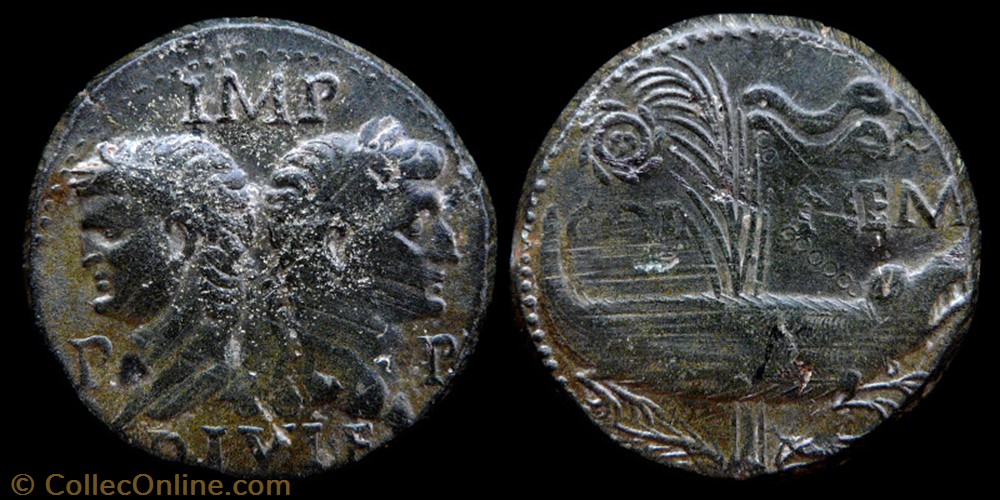 Augustus & Agrippa, Nemausus (Nîmes) Dupondius - type IV monnaies antiques romaines provinciales augustus agrippa nemausus nimes dupondius type iv