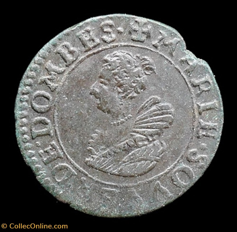 Marie de Montpensier (1608-1627), Double Tournois type 5 - 1625 monnaies france feodales marie de montpensier 1608 1627 double tournois type 5 1625