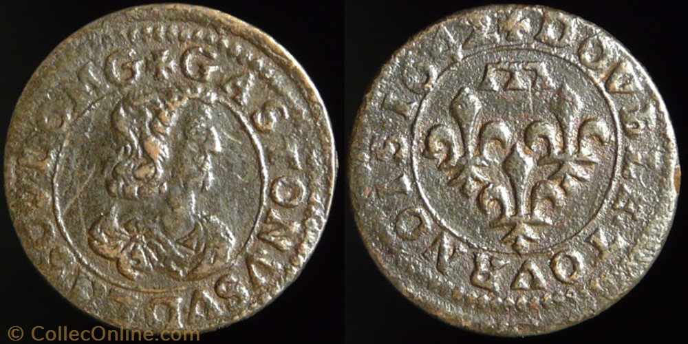 Gaston d'Orleans (1627-1650), Double Tournois type 16 - 1642 monnaies france feodales gaston orleans 1627 1650 double tournois type 16 1642