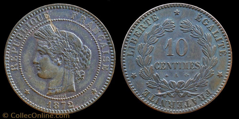 monnaies monde france 3 republique 1870 1940 10 centimes 1872 a