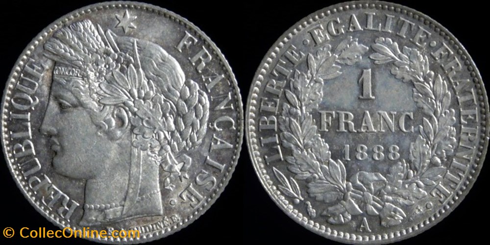 3° republique (1870-1940) - 1 franc 1888 A monnaies monde france 3 republique 1870 1940 1 franc 1888 a