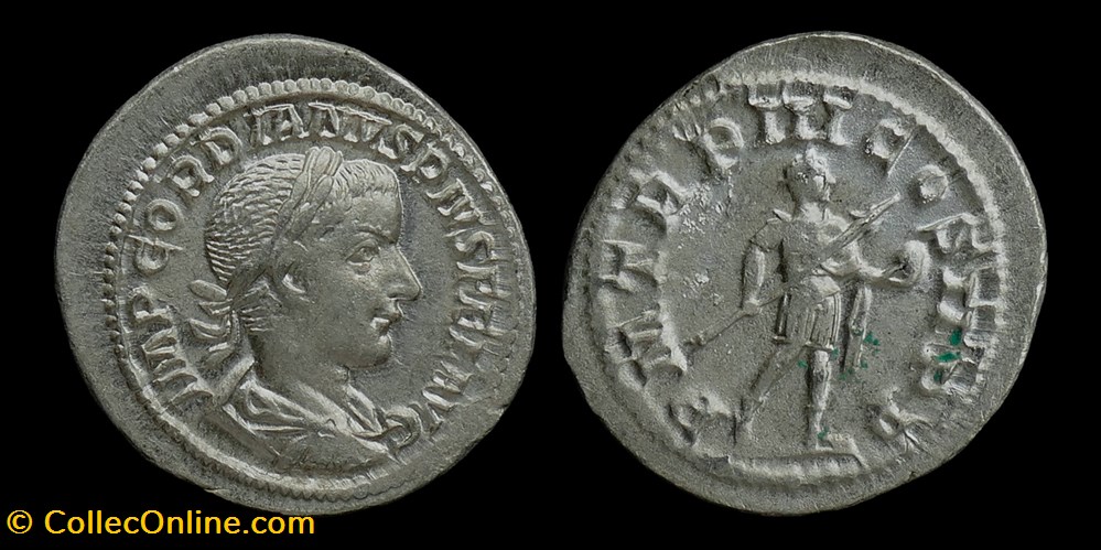Gordian III, Denarius - Gordian standing monnaies antiques romaines imperiales et republicaines gordian iii denarius gordian standing