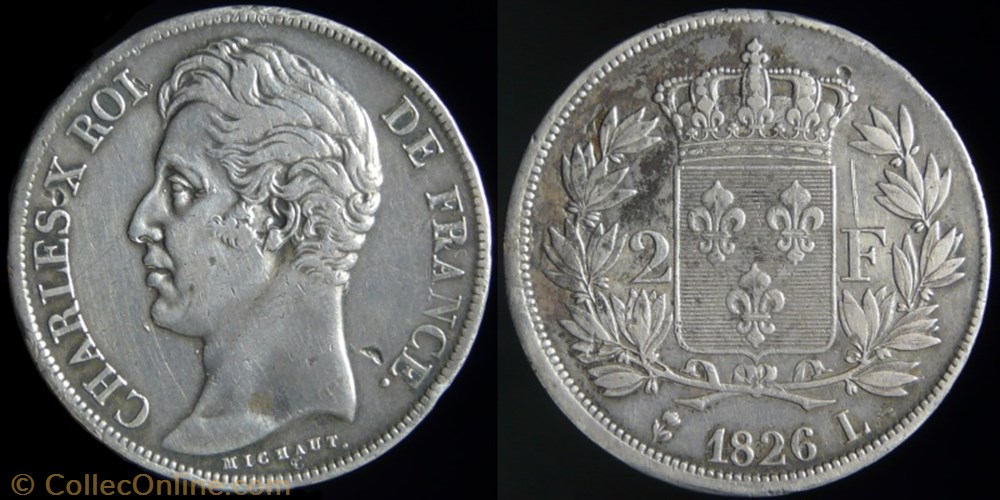 Charles X (1824-1830) - 2 francs 1826 L monnaies monde france charles x 1824 1830 2 francs 1826 l