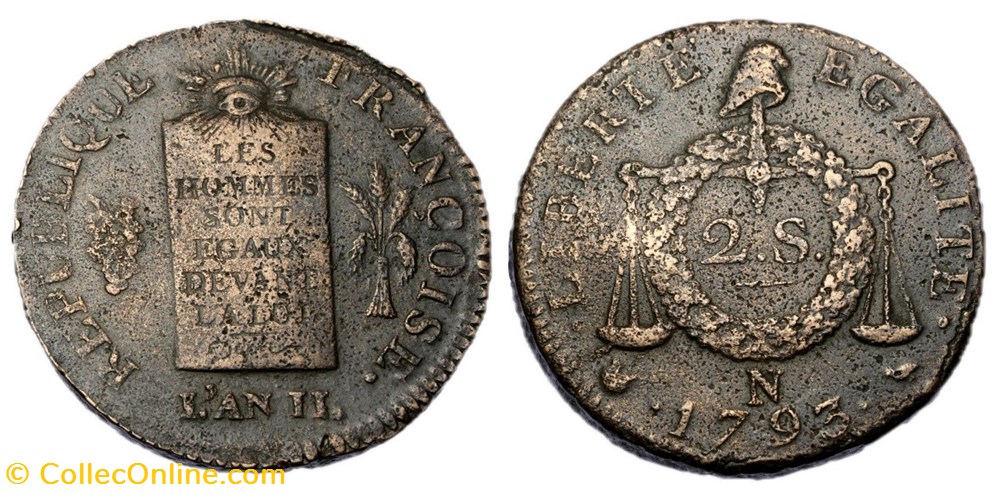 monnaies monde france convention 2 sols aux balances 1793 n
