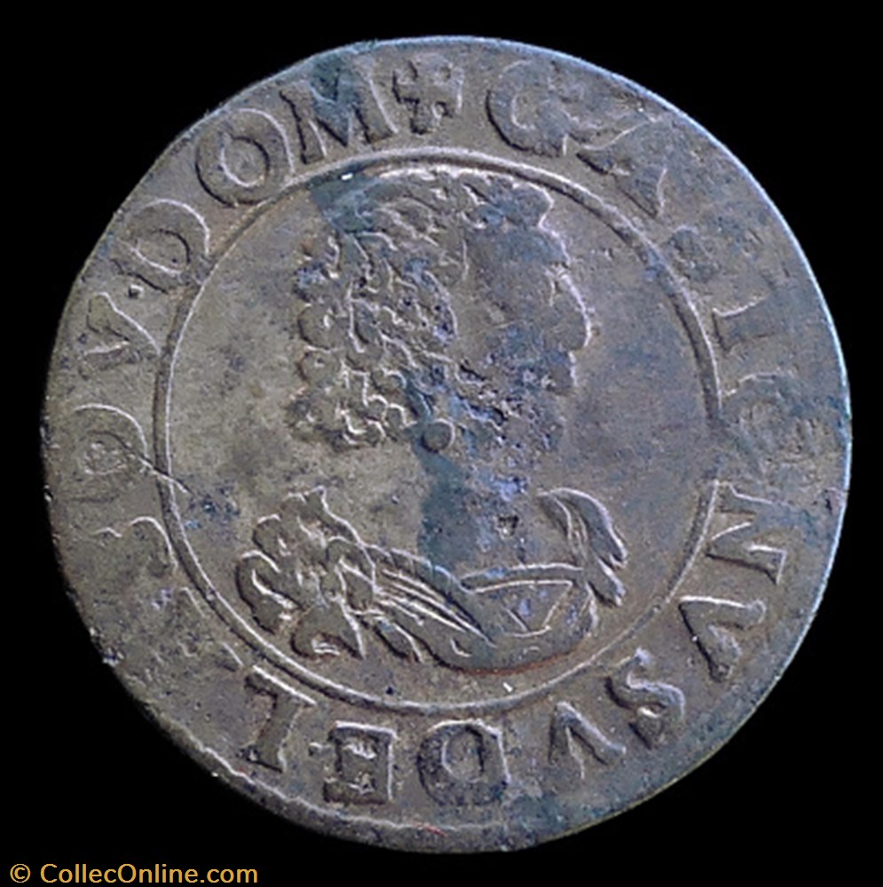 Gaston d'Orleans (1627-1650), Double Tournois type 12bis - 1638 monnaies france feodales gaston orleans 1627 1650 double tournois type 12bis 1638