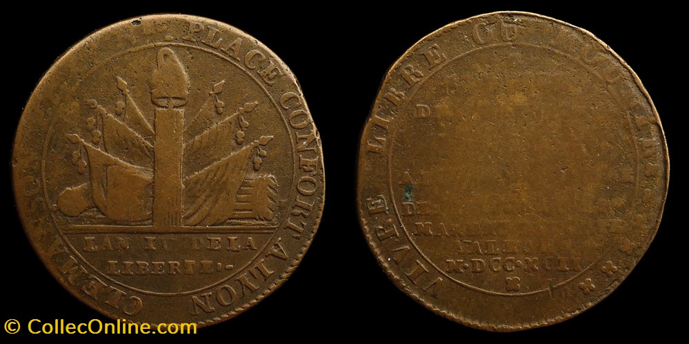 Monneron de 2 sols de Clémanson au faisceau, 1792 Lyon monnaies monde france monneron de 2 sols de clemanson au faisceau 1792 lyon