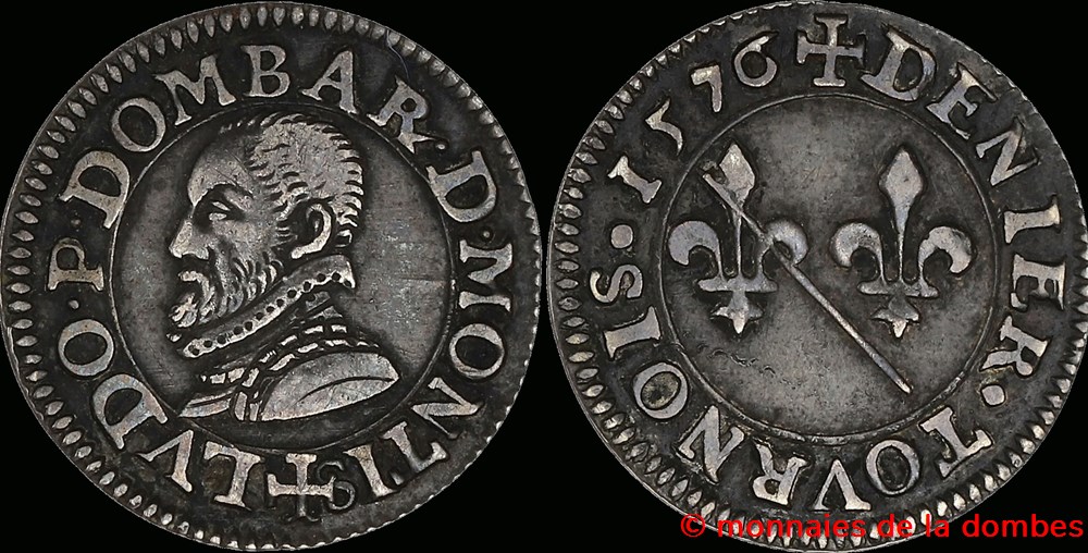 monnaies europe medievale france feodales louis ii de montpensier 1560 1582 denier tournois type 1 argent 1576
