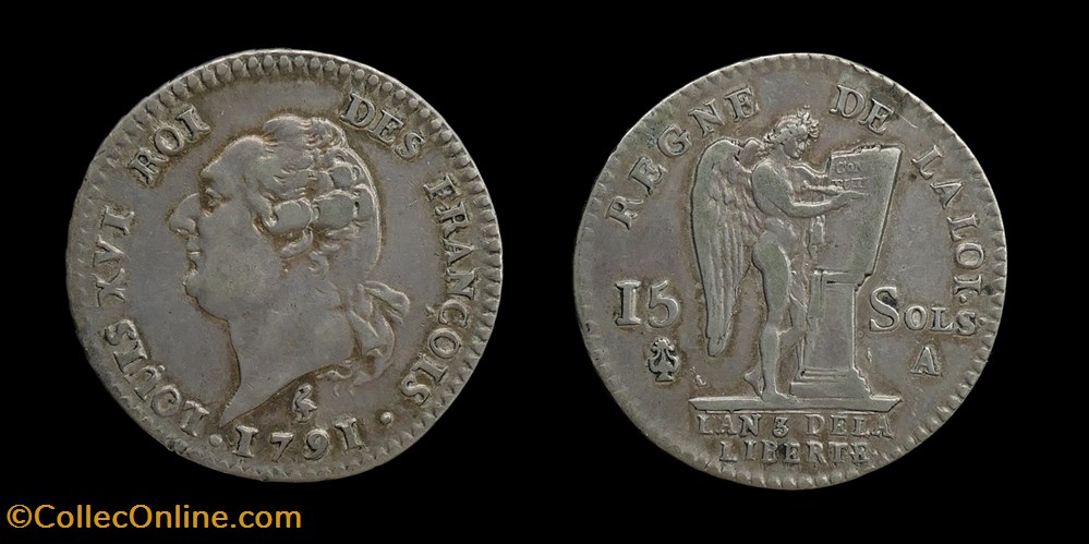 Constitution - 15 sols 1791 A monnaies monde france constitution 15 sols 1791 a