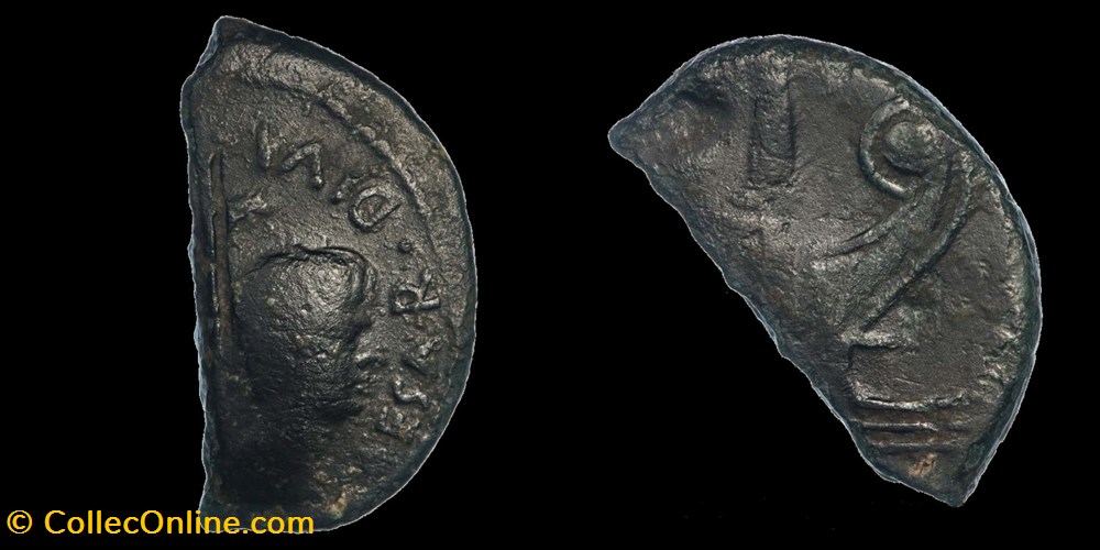 Julius Caesar & Octavian, Lugdunum halved Dupondius monnaies antiques romaines provinciales julius caesar octavian lugdunum halved dupondius