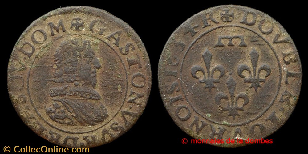 0198_736 - Gaston d'Orleans (1627-1650), Double Tournois type 8 - 1634 R monnaie france feodale 0198 736 gaston orleans 1627 1650 double tournois type 8 1634 r