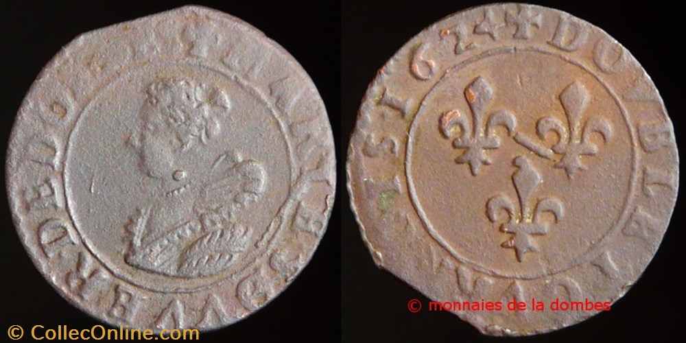 monnaies france feodales marie de montpensier 1608 1627 double tournois type 5 1624