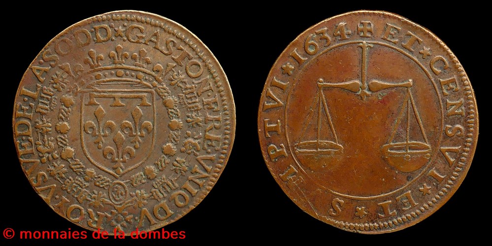 1634 - Gaston d'Orleans (1627-1650), Jeton, cuivre monnaies paranumismatique jetons poids 1634 gaston orleans 1627 1650 jeton cuivre