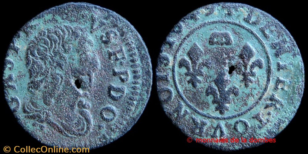 Gaston d'Orleans (1627-1650), Denier Tournois type 8 - 1649 monnaies france feodales gaston orleans 1627 1650 denier tournois type 8 1649