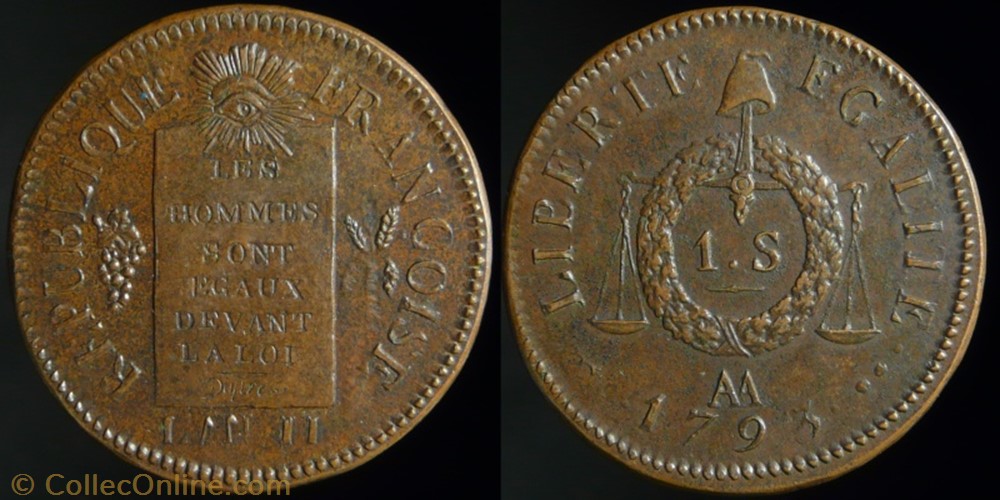 Convention - Sol aux balances 1793 AA monnaies monde france convention sol aux balances 1793 aa