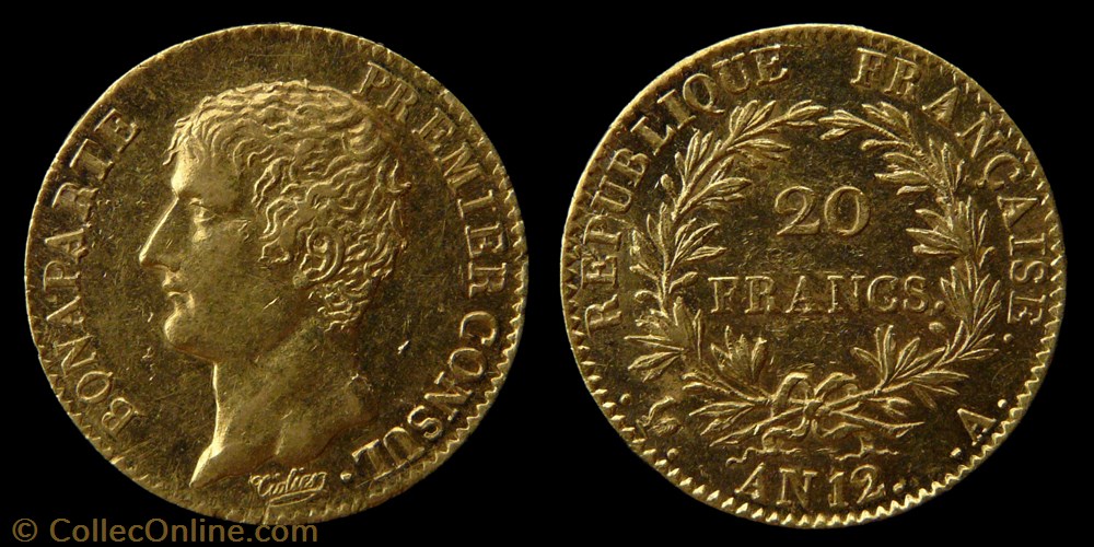 Consulat - Bonaparte I° Consul - 20 francs or An 12 A monnaies monde france consulat bonaparte i consul 20 francs or an 12 a