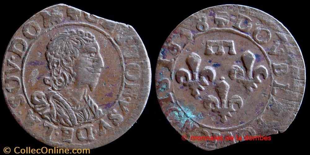 Gaston d'Orleans (1627-1650), Double Tournois type 13 - 1638 monnaies france feodales gaston orleans 1627 1650 double tournois type 13 1638