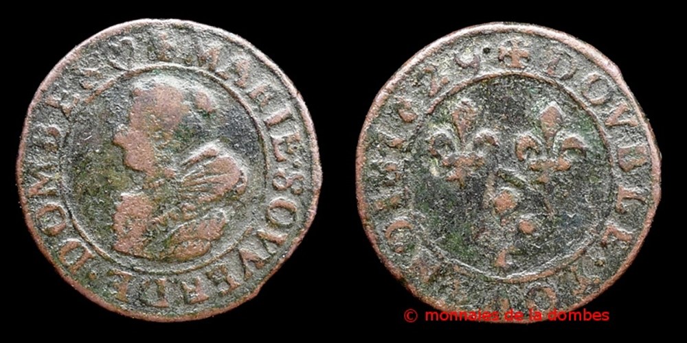 monnaies france feodales marie de montpensier 1608 1627 double tournois type 5 cuivre 1629