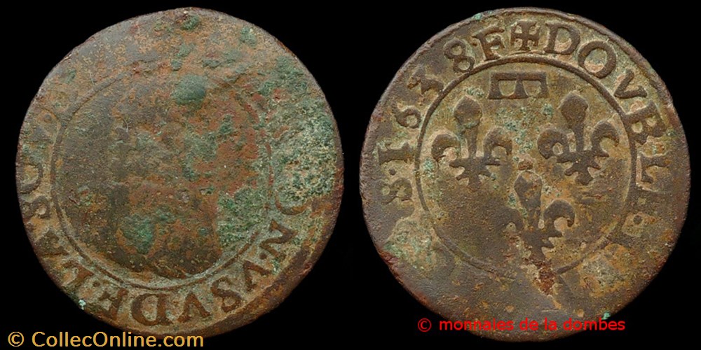 Gaston d'Orleans (1627-1650), Double Tournois type 8 - 1638 F monnaies france feodales gaston orleans 1627 1650 double tournois type 8 1638 f