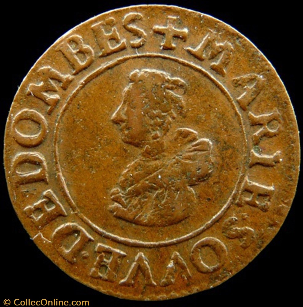 monnaies europe medievale france feodales marie de montpensier 1608 1627 denier tournois type 5 cuivre 1624