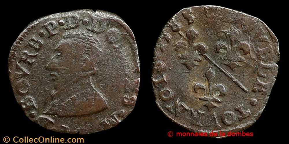 François II de Montpensier (1582-1592), Double tournois type 3 - 1585 monnaies france feodales francois ii de montpensier 1582 1592 double tournois type 3 1585
