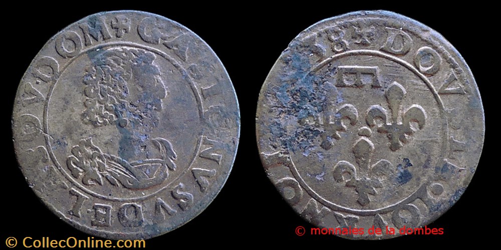 Gaston d'Orleans (1627-1650), Double Tournois type 12bis - 1638 monnaies france feodales gaston orleans 1627 1650 double tournois type 12bis 1638