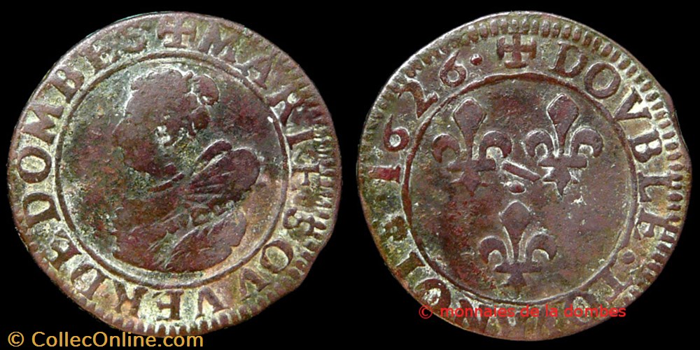 monnaies france feodales marie de montpensier 1608 1627 double tournois type 5 1626