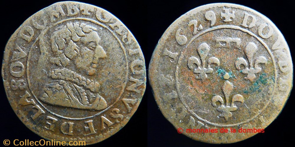 Gaston d'Orleans (1627-1650), Double Tournois type 6 - 1629 monnaies france feodales gaston orleans 1627 1650 double tournois type 6 1629