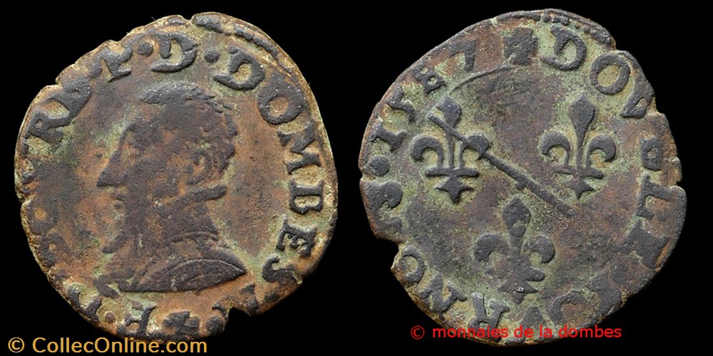 François II de Montpensier (1582-1592), Double tournois type 3 - 1587 monnaies france feodales francois ii de montpensier 1582 1592 double tournois type 3 1587
