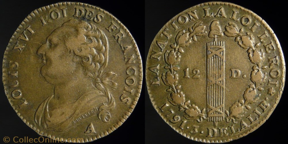 Constitution - 12 deniers 1791 A monnaies europe medievale france constitution 12 deniers 1791 a