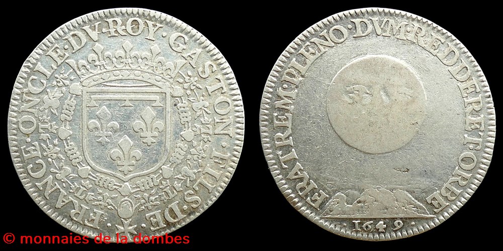 1649 - Gaston d'Orleans (1627-1650), Jeton, argent monnaies paranumismatique jetons poids 1649 gaston orleans 1627 1650 jeton argent