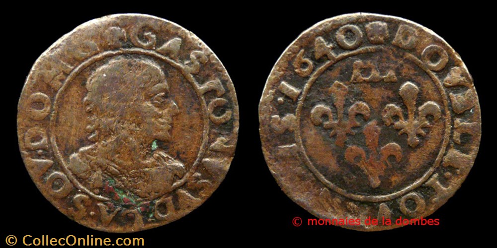 Gaston d'Orleans (1627-1650), Double Tournois type 15 - 1640 monnaies europe medievale france feodales gaston orleans 1627 1650 double tournois type 15 1640