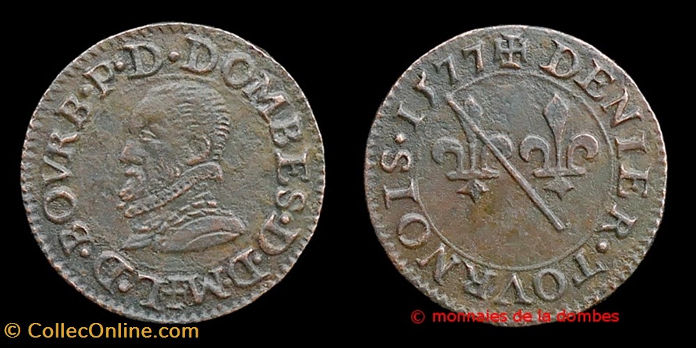 monnaies france a feodales louis ii de montpensier 1560 1582 denier tournois type 1 cuivre 1577