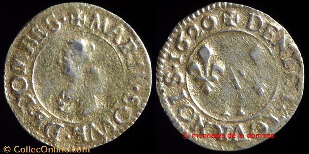 monnaies europe medievale france feodales marie de montpenser 1608 1627 denier tournois en ag dore 1620