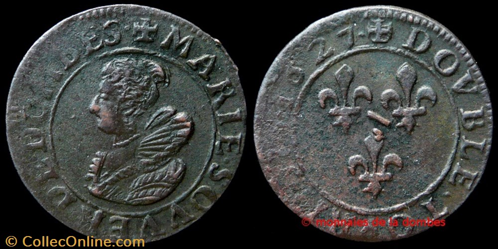 monnaies france feodales marie de montpensier 1608 1627 double tournois type 5 1627