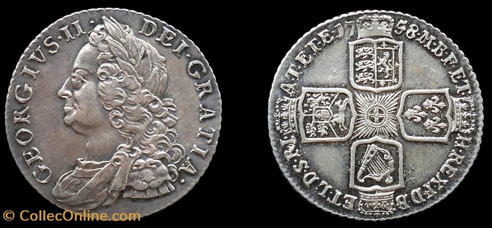 George II (1727 - 1760) - shilling monnaies monde royaume uni george ii 1727 1760 shilling