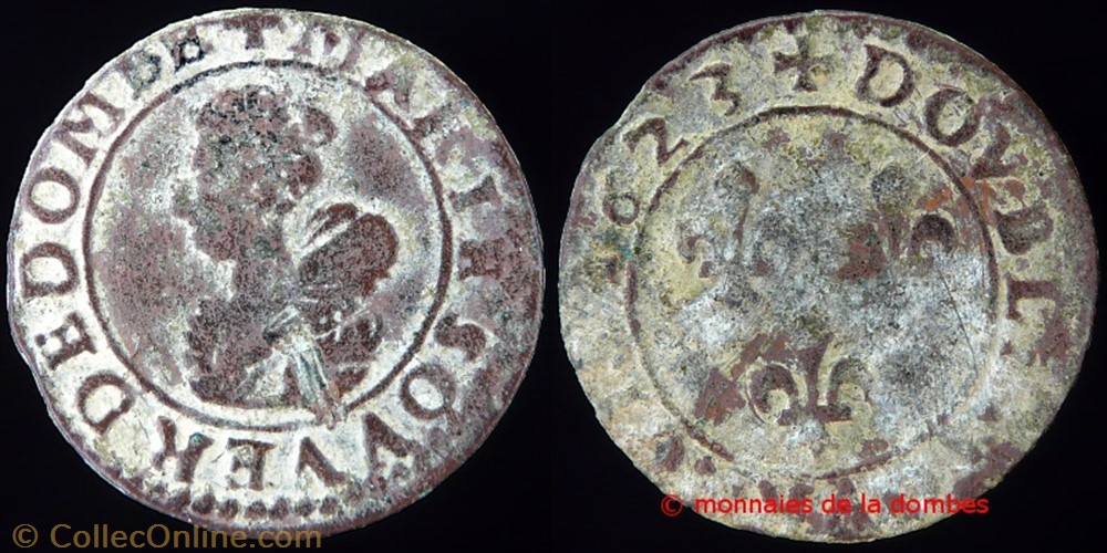 monnaies france feodales marie de montpensier 1608 1627 double tournois type 5 1623