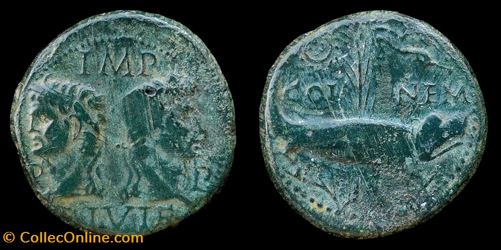 Augustus & Agrippa, Nemausus (Nîmes) Dupondius - type IV monnaies antiques romaines provinciales augustus agrippa nemausus nimes dupondius type iv