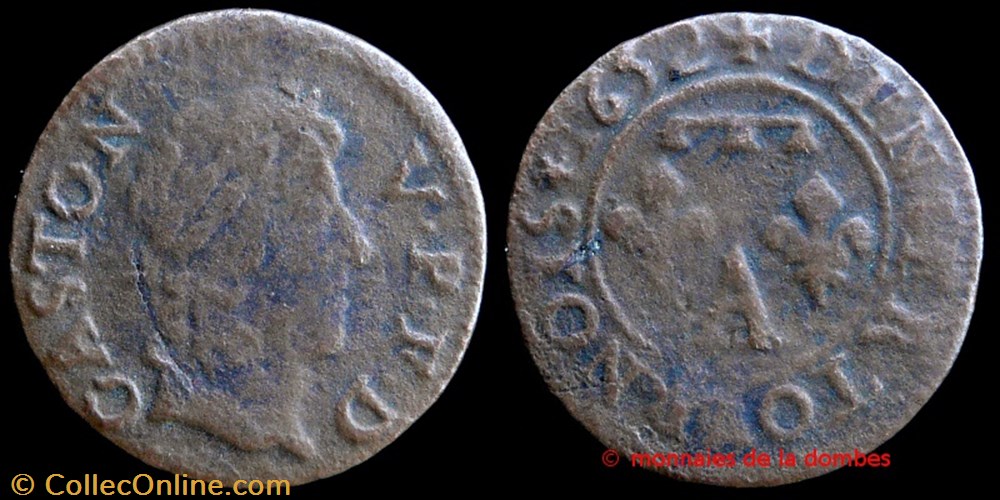 Gaston d'Orleans (1627-1650), Denier Tournois type 13 - 1652 monnaies france feodales gaston orleans 1627 1650 denier tournois type 13 1652
