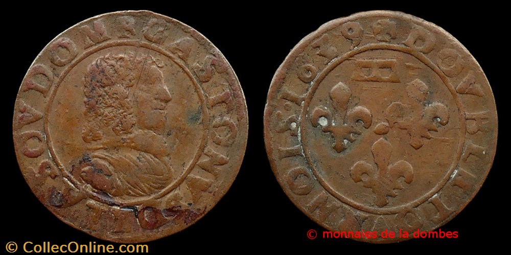 Gaston d'Orleans (1627-1650), Double Tournois type 8 - 1639 monnaies france feodales gaston orleans 1627 1650 double tournois type 8 1639